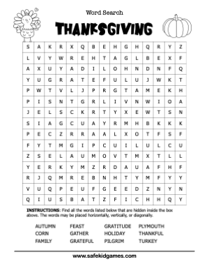 Thanksgiving Word Search Hard