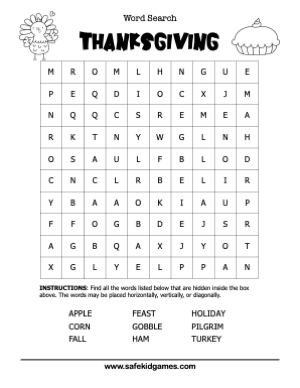 Thanksgiving Word Search Medium